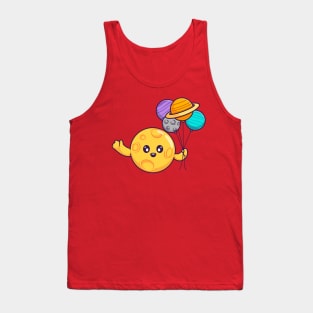 Cute Moon Holding Planet Balloon Cartoon Tank Top